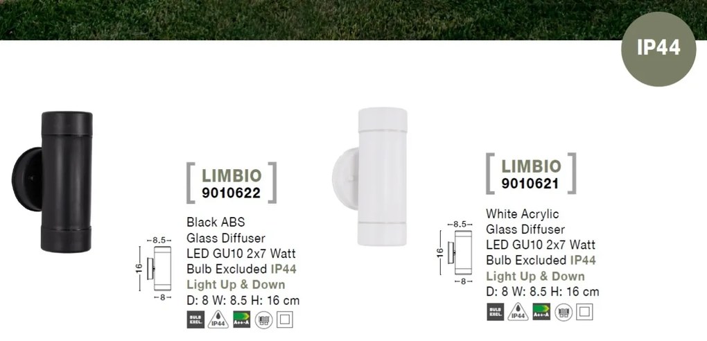 Aplica moderna de exterior cu iluminat ambiental up/down IP44 LIMBIO II neagra