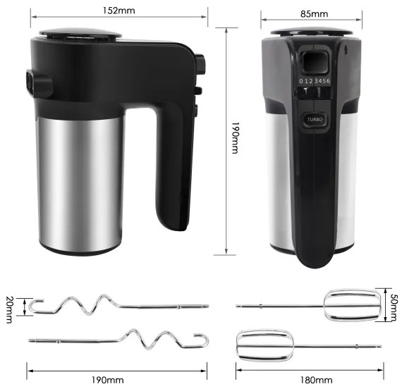 Aigostar - Mixer de mână 300W/230V negru/crom