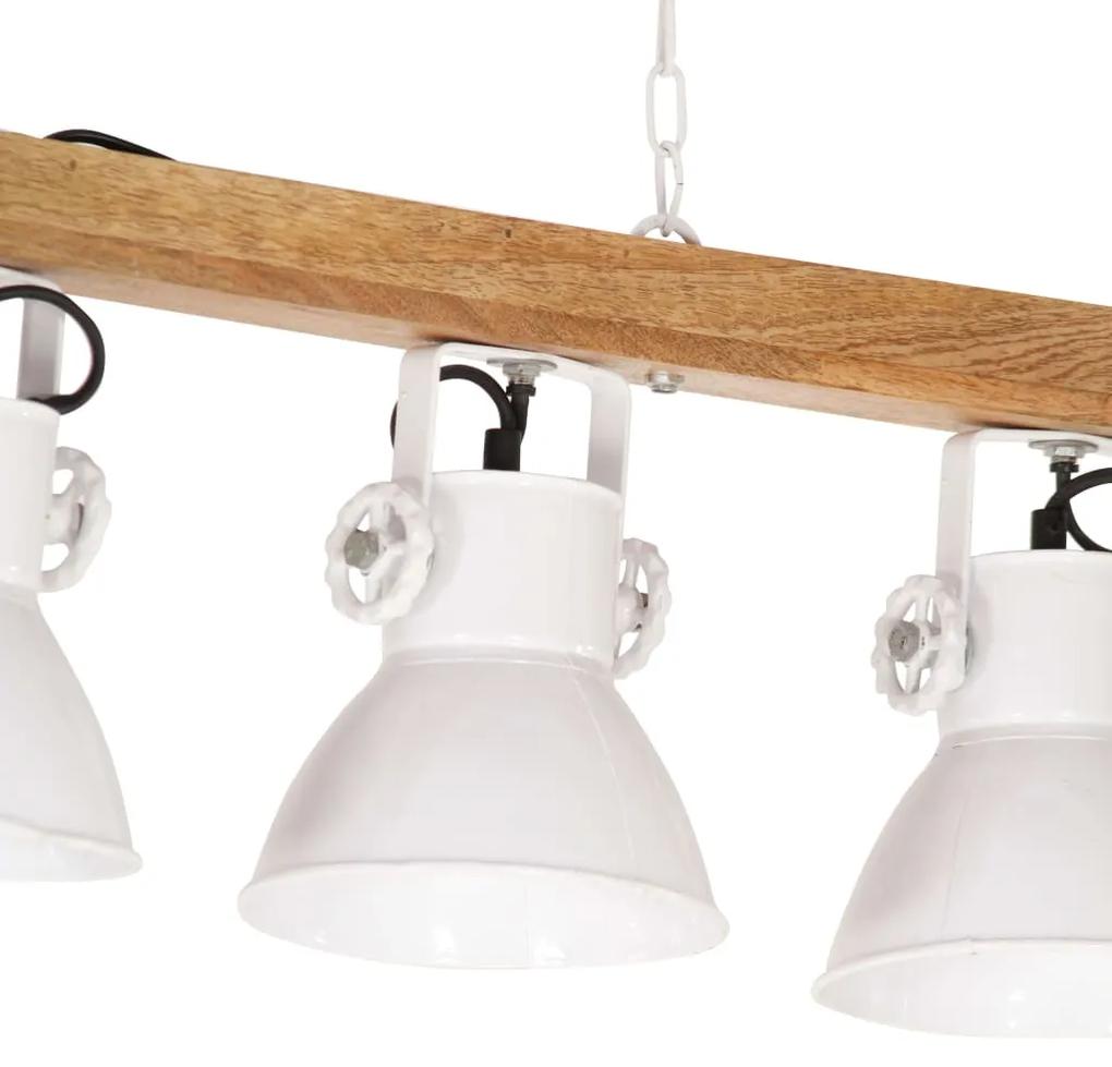 Lampa suspendata industriala, alb, lemn de mango, E27