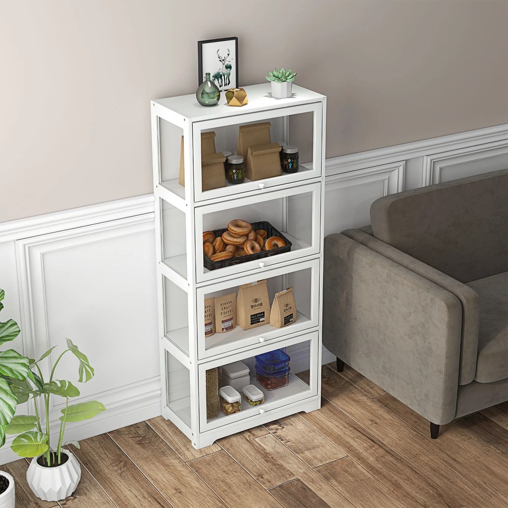 HOMCOM Vitrină Colecționari cu 4 Niveluri, Uși cu Balamale, Sistem Anti-Răsturnare, pentru Birou, Dormitor, 59 x 30 x 139 cm, Alb | Aosom Romania