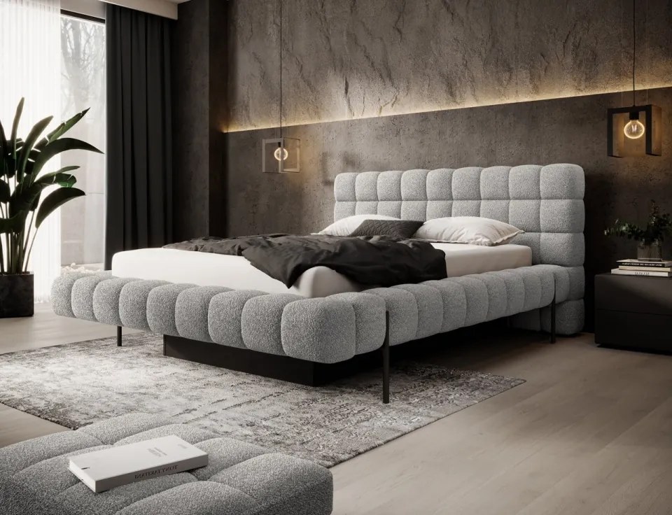 Pat tapitat, cu cadru metalic, spatiu pentru depozitare, cu mecanism de ridicare cu gaz, 180x200 cm, Magentta, Eltap (Culoare: Bej / Royal 20)