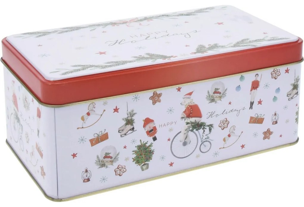 Doză de tablă Happy holidays, 18 x 7,1 x 11 cm