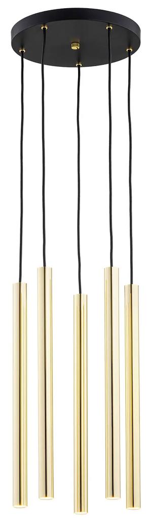Lustra cu 5 Pendule LED tubulare design modern minimalist SICILIA negru/auriu