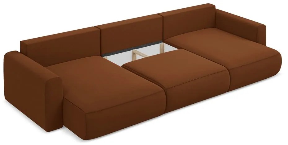 Colțar teracotă extensibil/cu spațiu de depozitare cu tapițerie din catifea (în formă de "U") Kapua – Makamii