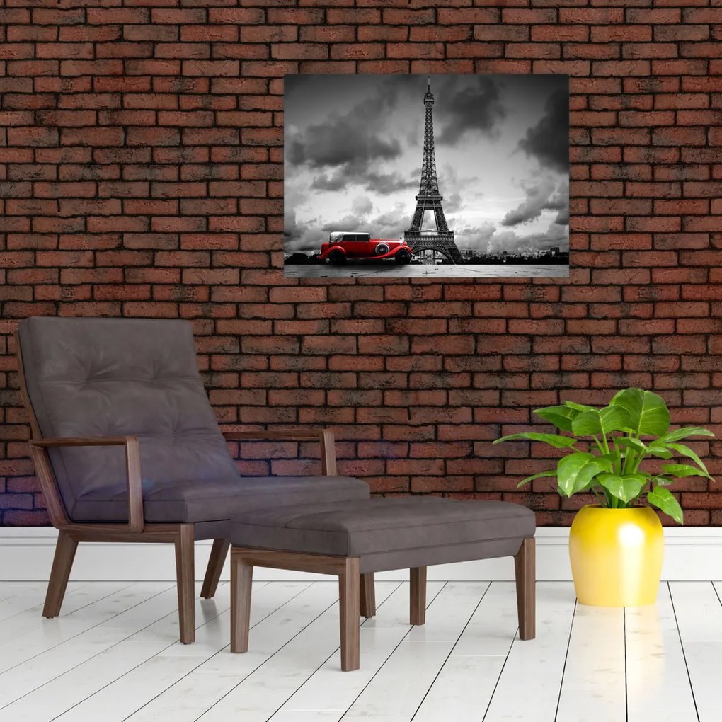 Tablou - Turnul Eiffel și mașina roșie (70x50 cm)