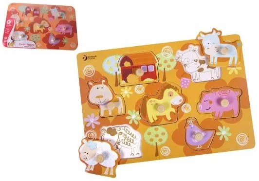 Puzzle din lemn cu animale de fermă Teddies , 30 x 21 cm