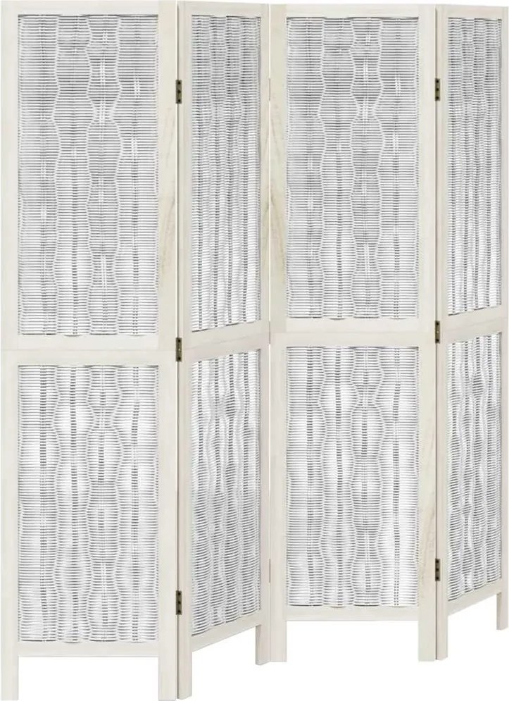 vidaXL Paravan cameră 4 panouri, alb, lemn masiv paulownia