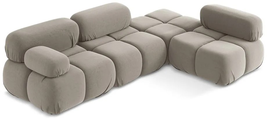 Colțar modular bej cu tapițerie din catifea (cu colț pe partea dreaptă) Lokua – Makamii