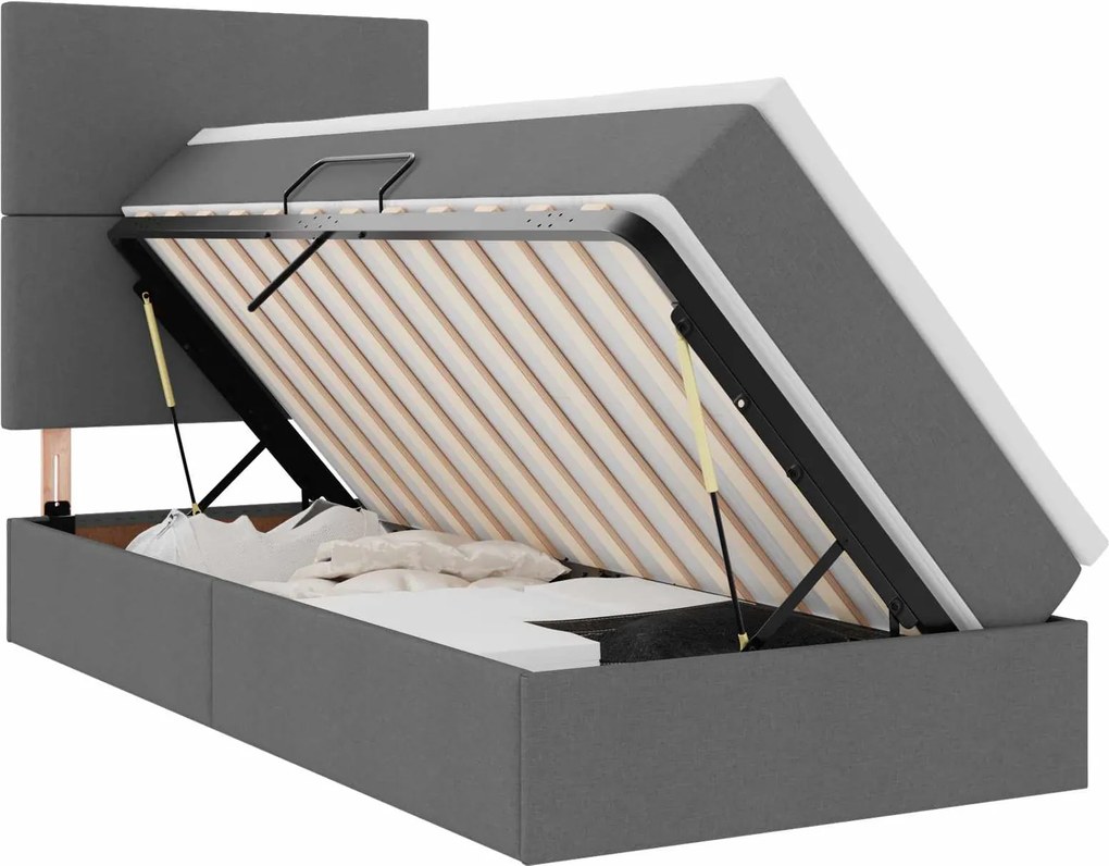 vidaXL Pat cu saltea și LED cu saltea Gri închis 90 x 190 cm Poliester