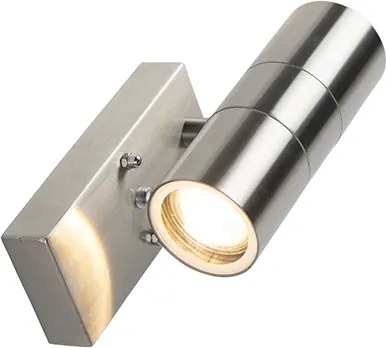 Lampă de perete exterioară din oțel cu 2 lumini IP44 cu senzor crepuscular - Duo