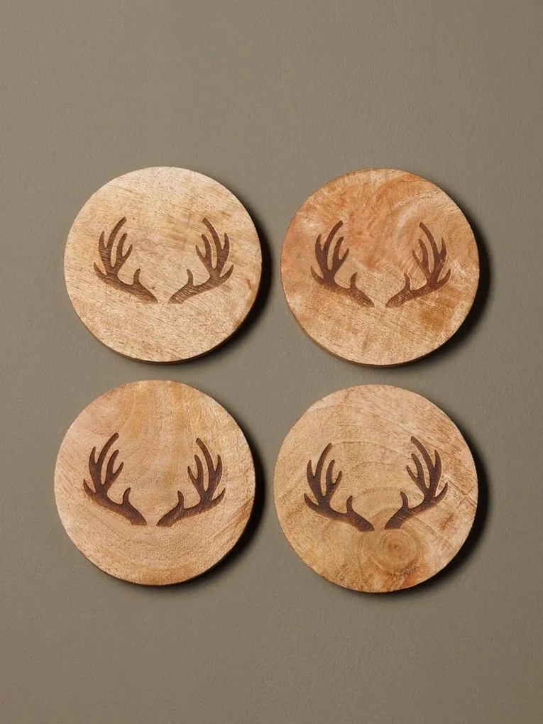 Set 4 suporturi pentru pahare, din lemn de mango, Deer