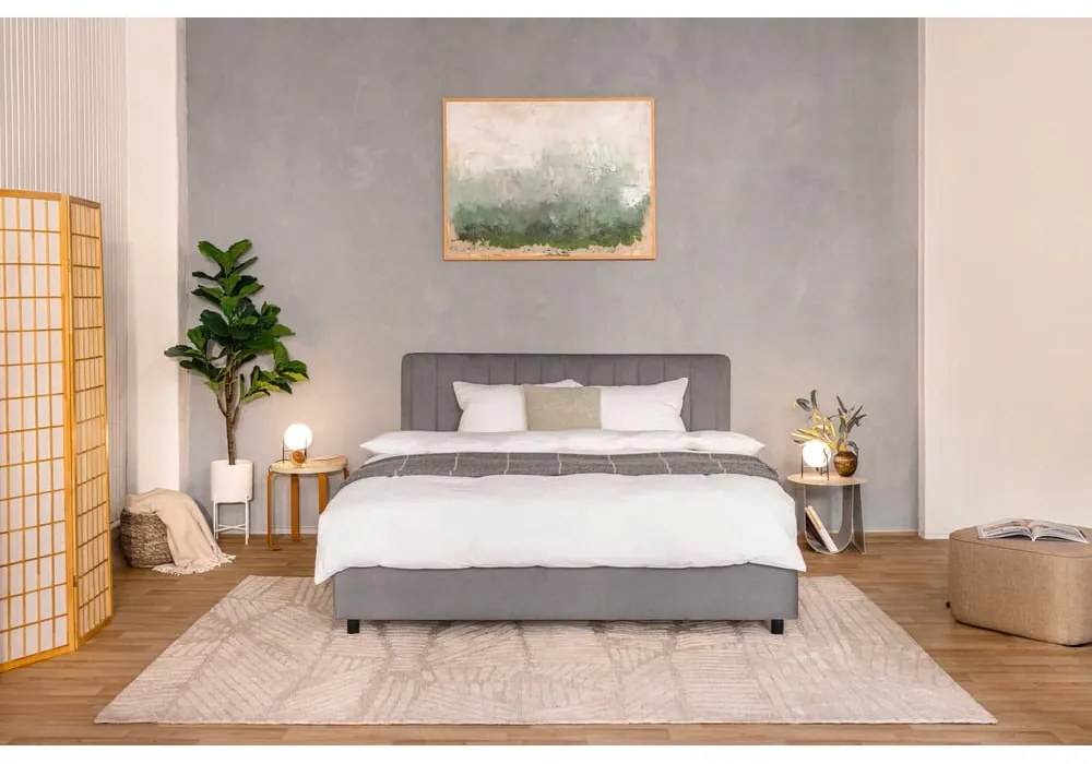 Pat matrimonial gri tapițat cu spațiu de depozitare cu somieră 160x200 cm Myra Slim Line – Bonami Selection