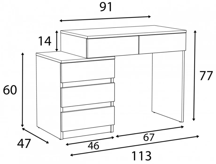 BIA514 - Birou stanga/dreapta, 113 cm, masa de calculator cu 5 sertare, office - Alb