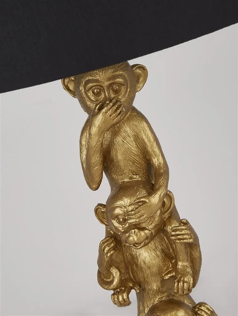 Veioza/Lampa de masa design decorativ Wise Monkey auriu/negru
