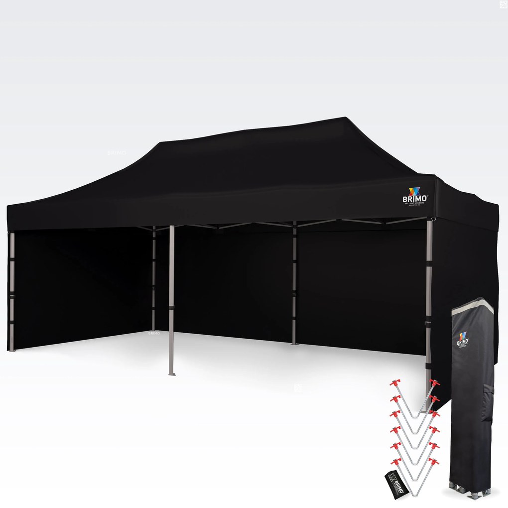 Cort tip foarfecă din aluminiu 4x8 m pentru motosport și depozit - cu 3 pereți - Negru