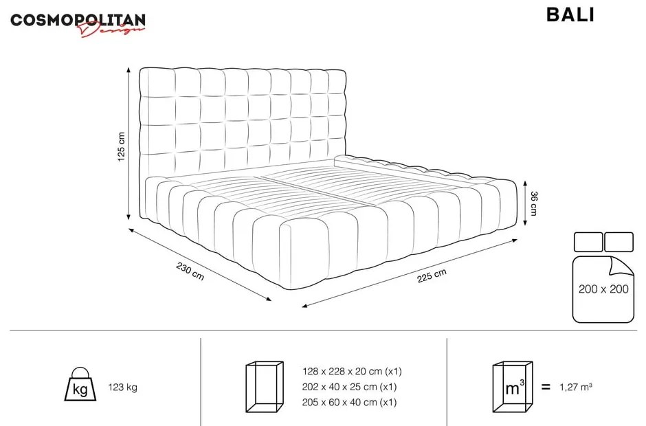 Pat matrimonial bej tapițat cu spațiu de depozitare și somieră 200x200 cm Bali – Cosmopolitan Design