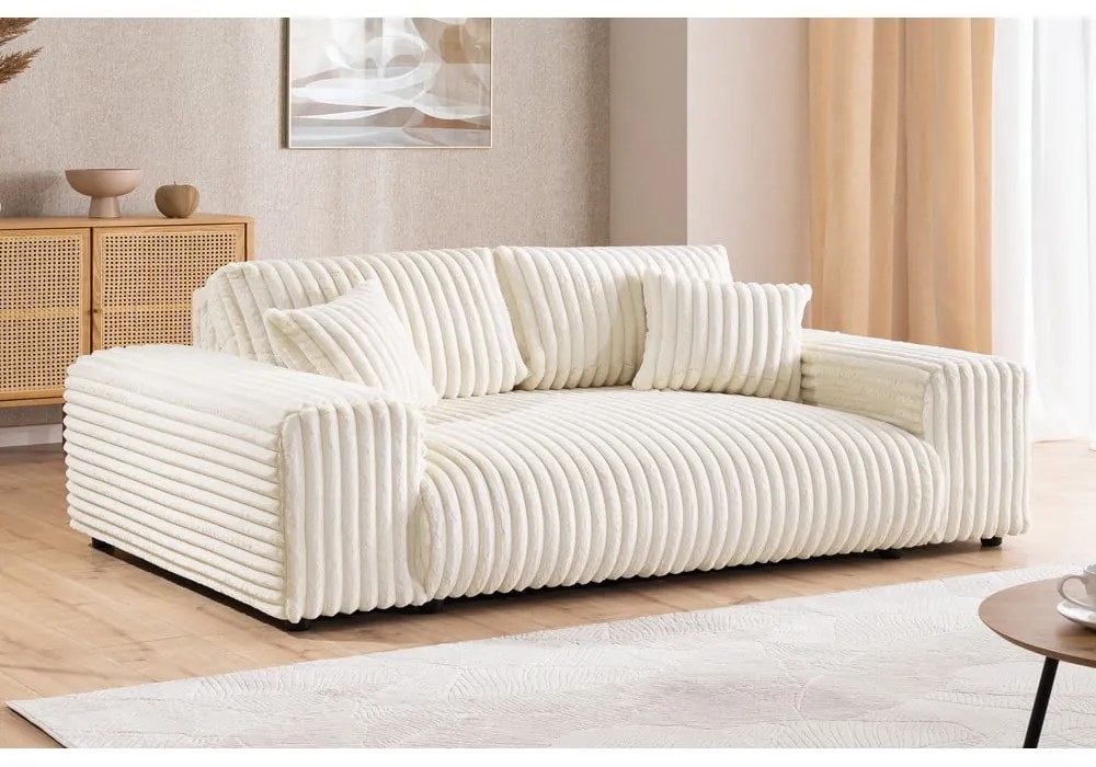 Canapea crem cu tapițerie din catifea reiată 213 cm Justin – Ropez
