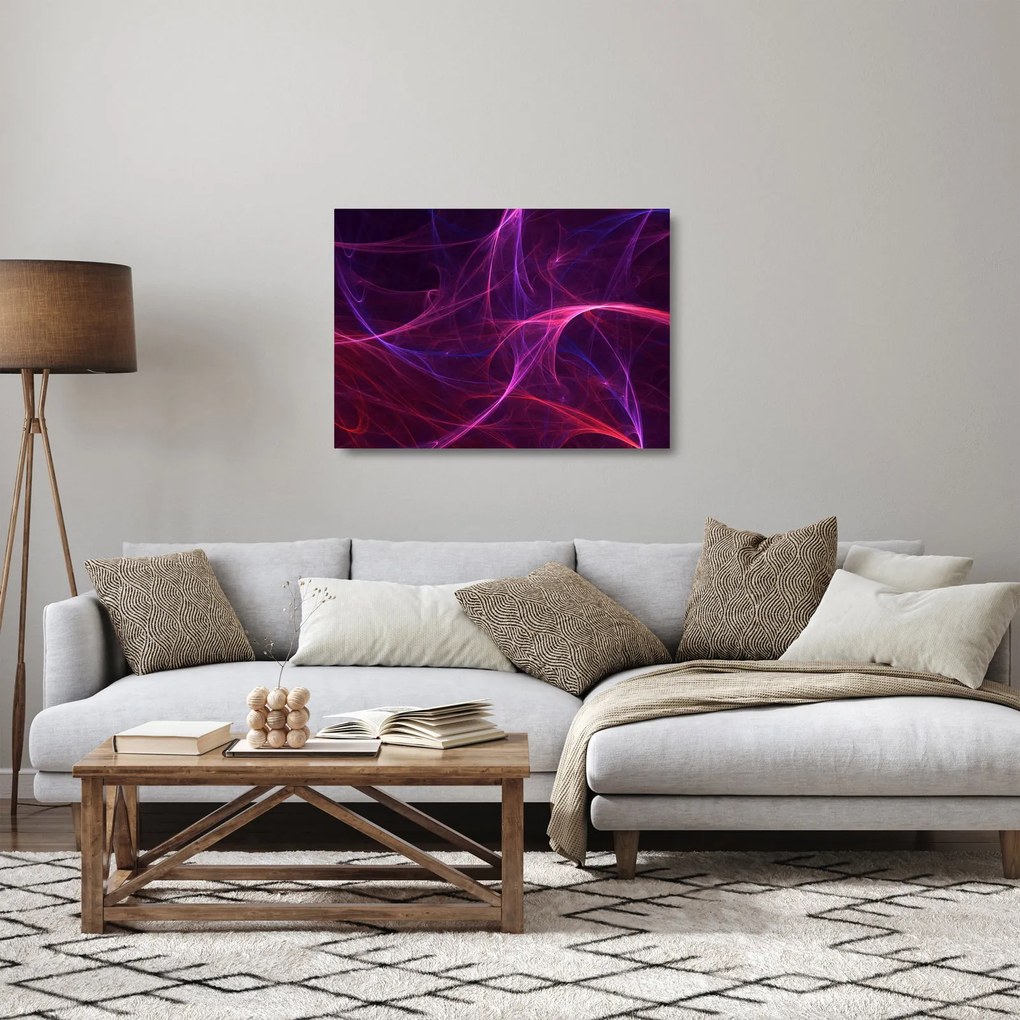 Tablou pe sticlă abstract cu linii curbe (70x50 cm)