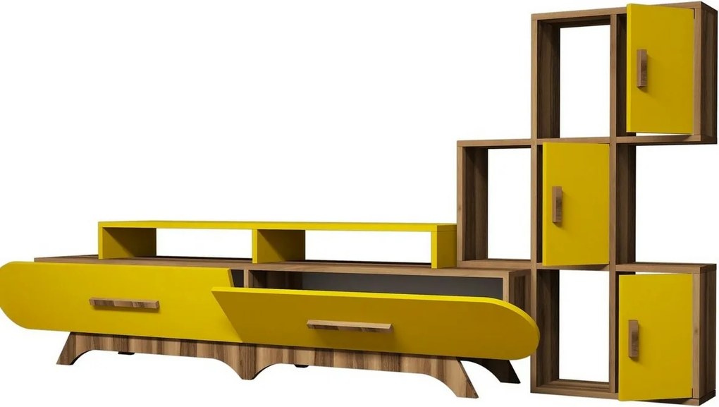 Măsuță TV cu dulap Flora S Yellow and Walnut