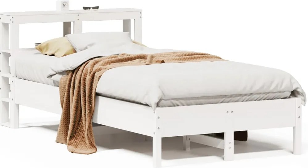 vidaXL Cadru pat fără saltea, alb, 90x190 cm, lemn masiv de pin