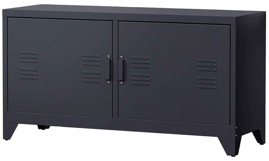 HOMCOM Suport TV banc televizor design industrial 2 dulapuri cu 2 rafturi reglabile treceri pentru cabluri structura otel negru | Aosom Romania