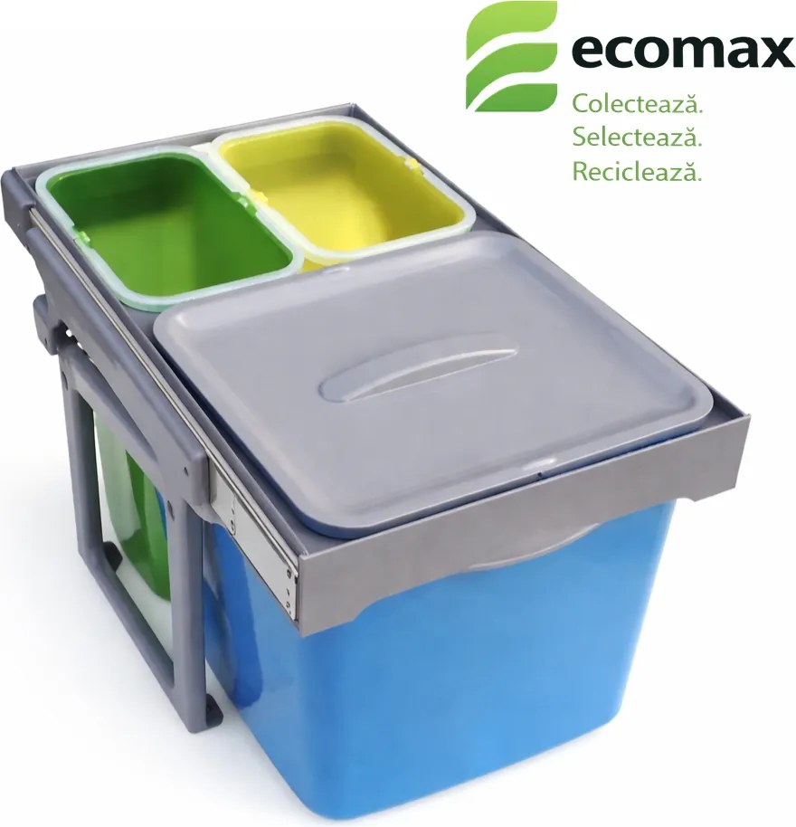 Cos gunoi incorporabil Ekko Easy 40 Ecomax, cu extragere totala, colectare selectiva, 1 x 16 l + 2 x 8 l Polipropilena cu fibra de sticla, L:339 mm;
