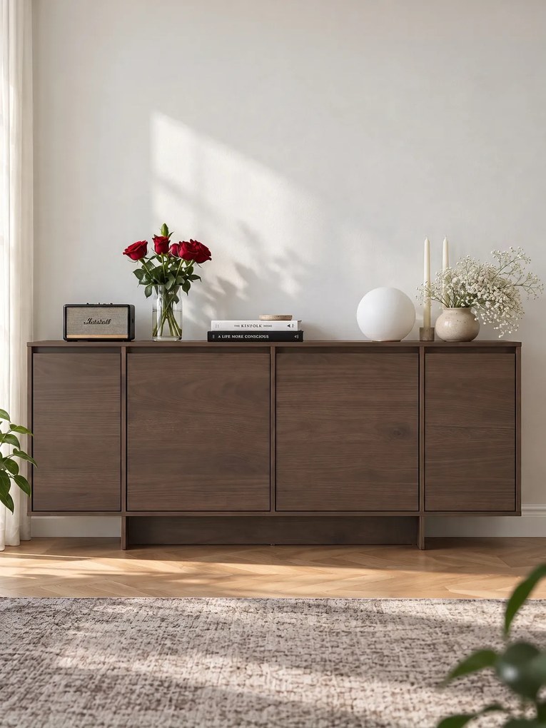 Comodă cu patru uși Zolia 180 cm pe plintă - nuc elegant