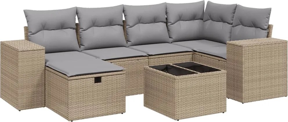 vidaXL Set canapele de grădină, 7 piese, cu perne, bej, poliratan