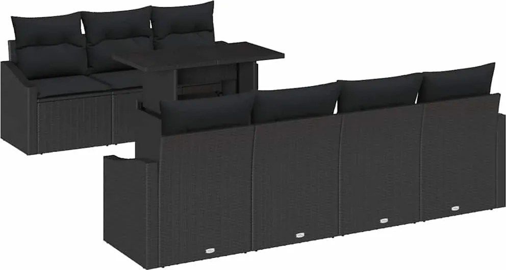 vidaXL Set de canapele pentru grădină cu pernă 8 pcs Negru poliratan