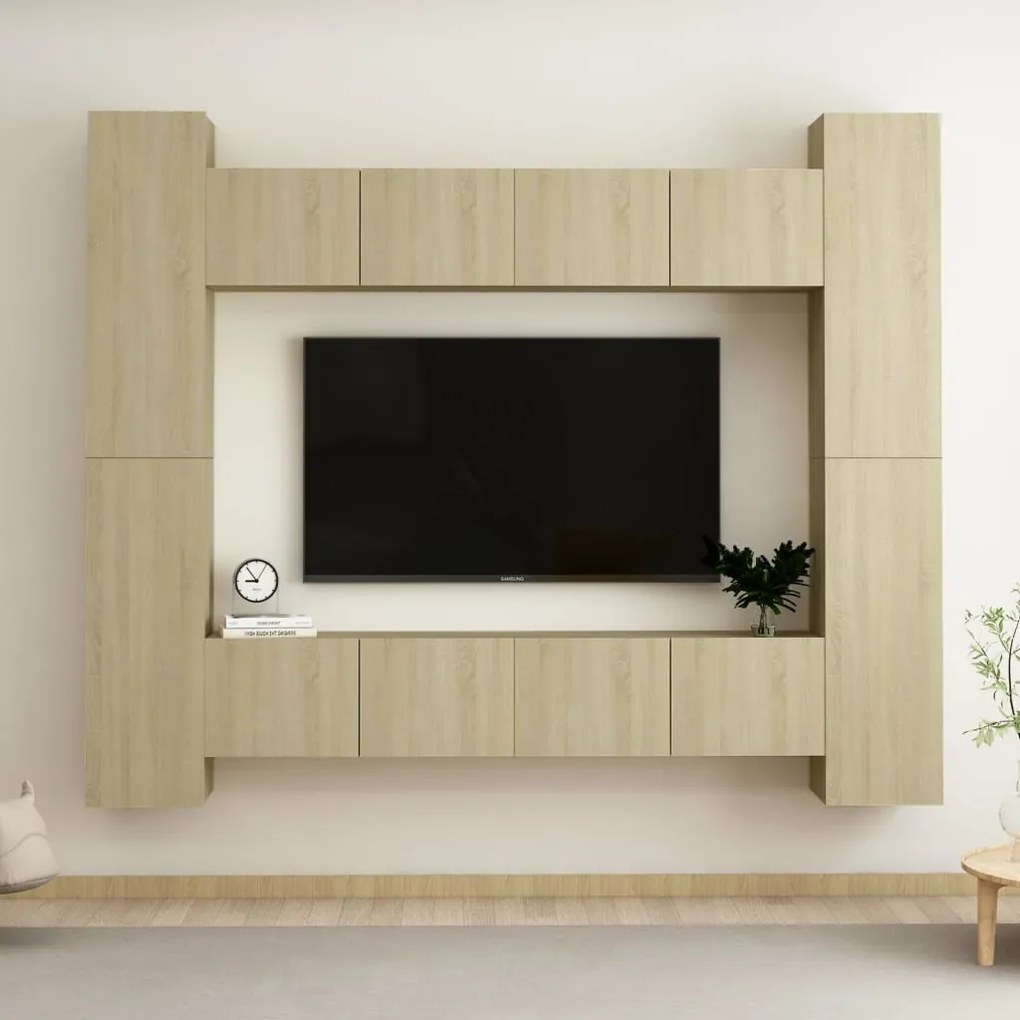 vidaXL Set de dulapuri TV, 8 piese, stejar sonoma, lemn prelucrat
