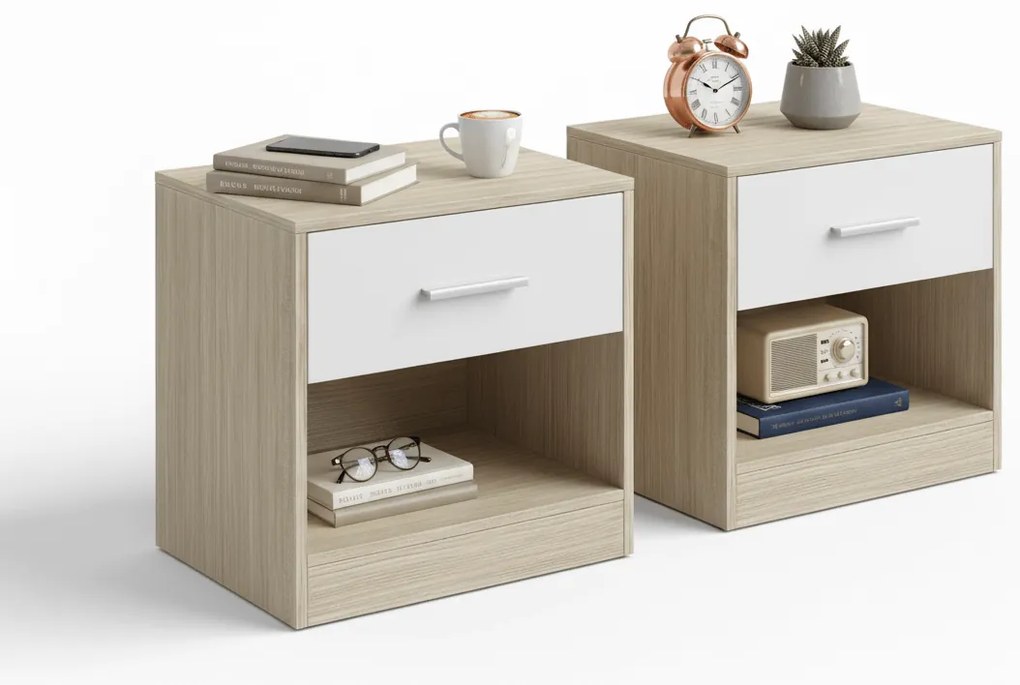 Noptiere NOVERA set 2 buc 39x28 cm, bej/alb.