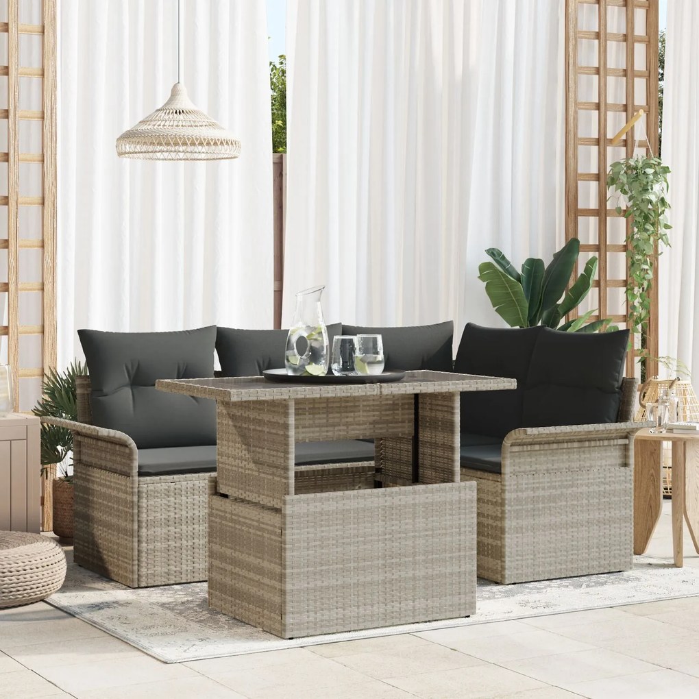 vidaXL Set Canapea din 5 Piese cu Perne Gri Deschis Rattan Polimeric