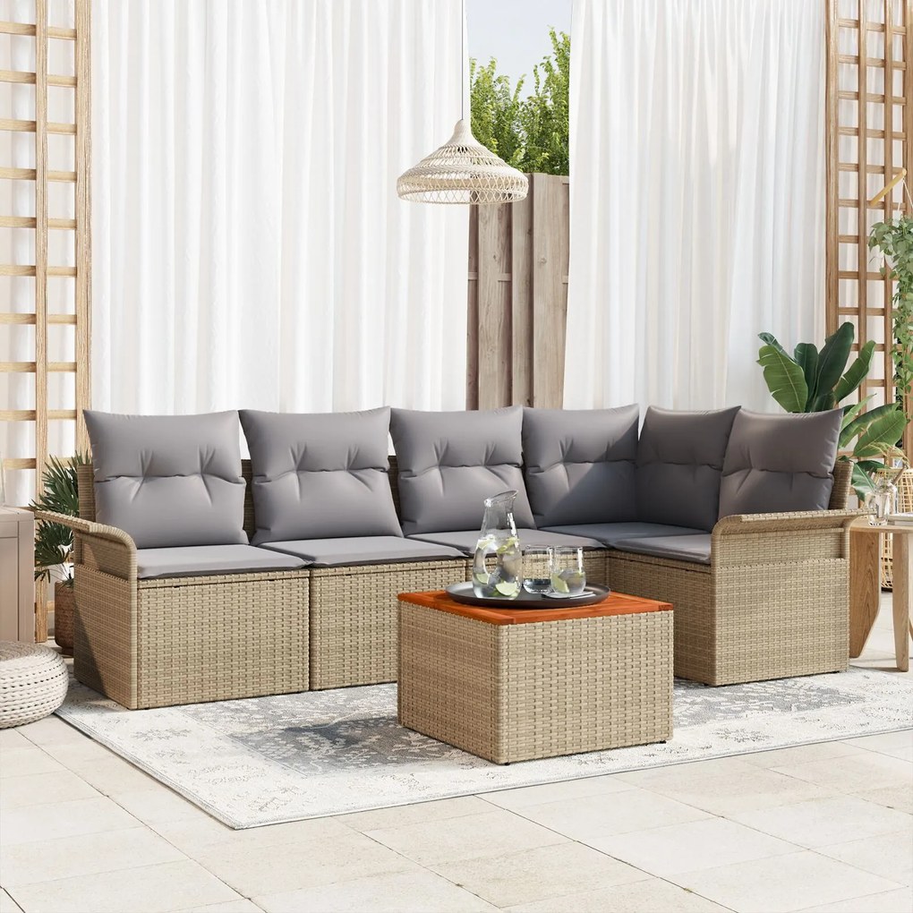 vidaXL Set de canapele pentru grădină 6 pcs Bej Rattan poli