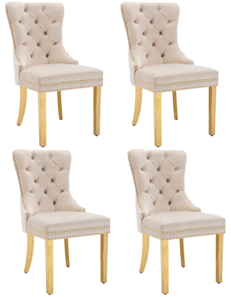 Set de 4 scaune de sufragerie tapițate în catifea, Bej | Aosom Romania