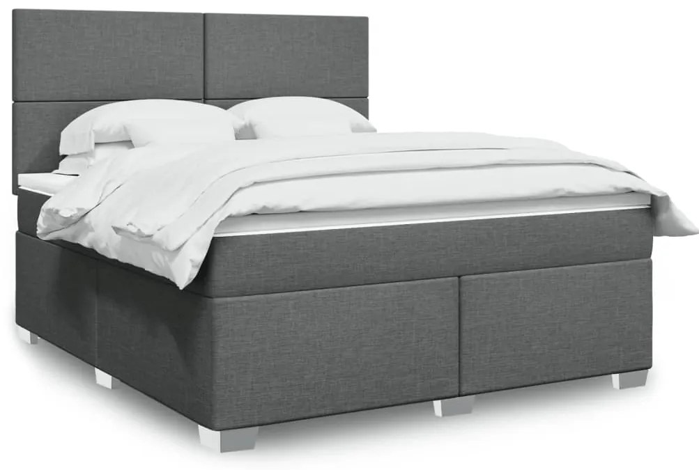 vidaXL Pat box spring cu saltea, gri închis, 180x200 cm, textil
