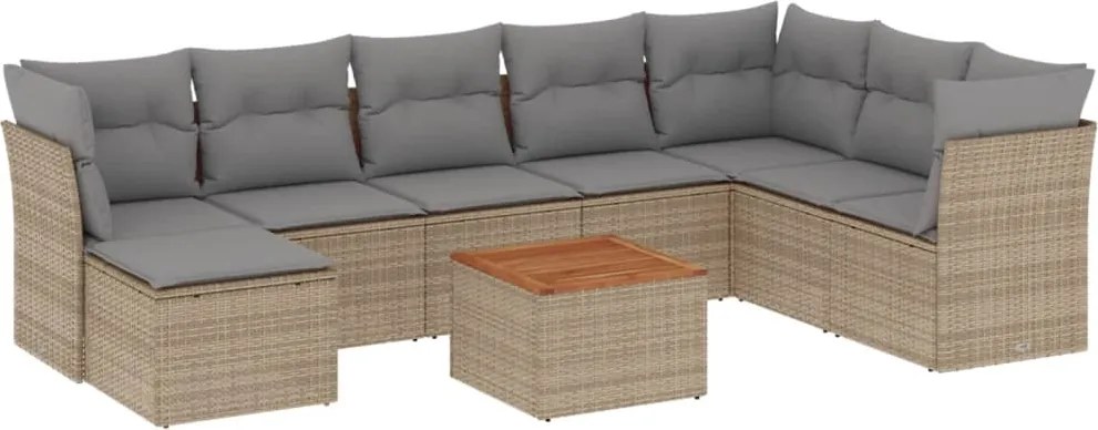 vidaXL Set canapele de grădină, 9 piese, cu perne, bej, poliratan