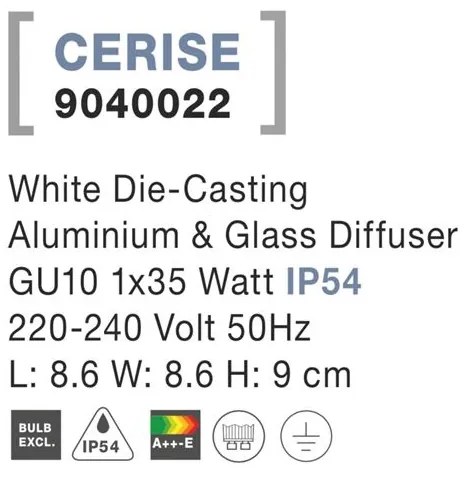 Spot aplicat de exterior IP54 CERISE alb NVL-9040022
