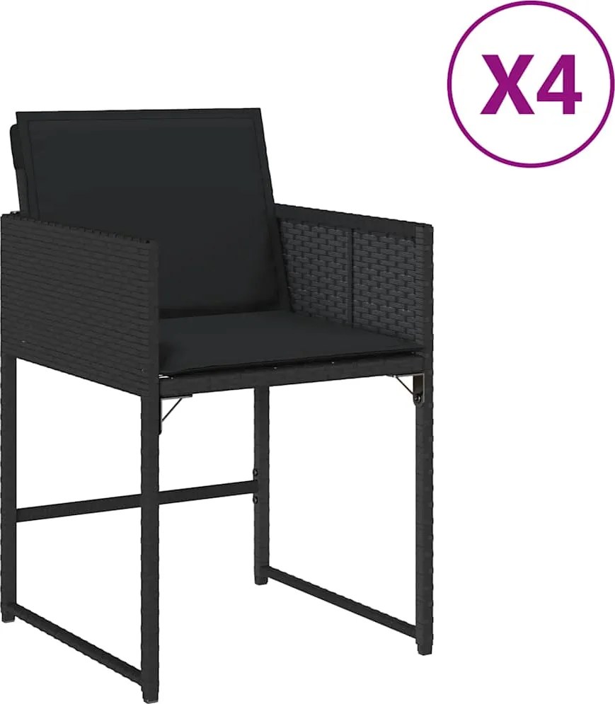 vidaXL Scaune de grădină cu perne, 4 buc., negru, poliratan
