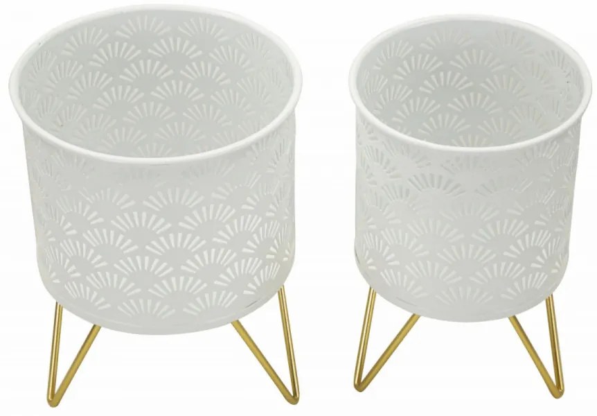 Set 2 suporturi pentru ghivece, alb / auriu, metal, Ø 16 cm / Ø 13 cm, Carly Mauro Ferreti