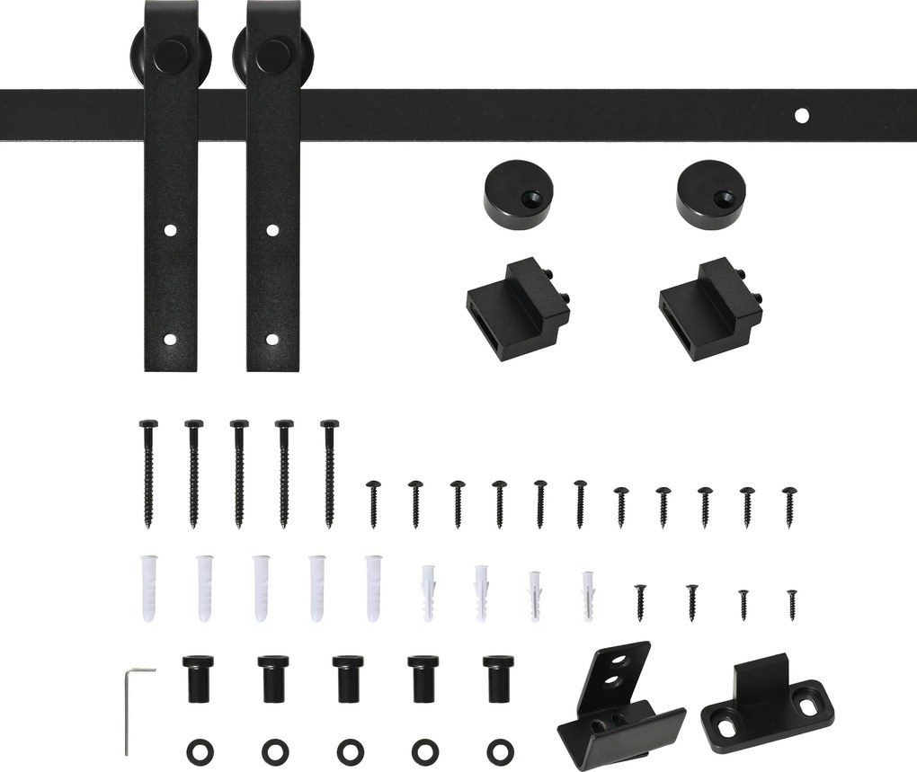 HOMCOM Set complet pentru ușă glisantă de 183 cm cu sistem de ghidaj pentru podea, șină de alunecare pentru ușă, role de alergare pentru sistem de ușă culisantă din lemn unic | Aosom Romania