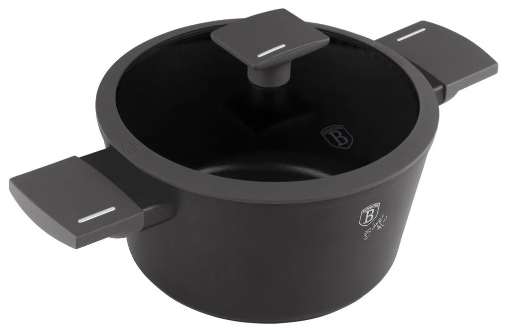 Oală cu capac 20 cm, 2.5L – Berlinger Haus BH8130, Anthracite Collection, elegantă, rezistentă, potrivită pentru toate plitele