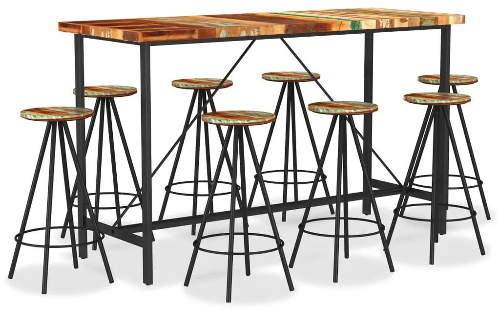3053445 vidaXL Set mobilier de bar, 9 piese, lemn masiv reciclat