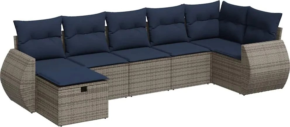 vidaXL Set canapele de grădină, 7 piese, cu perne, gri, poliratan