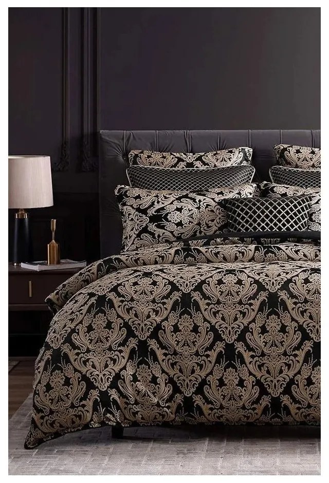 Lenjerie de pat neagră din bumbac ranforcé pentru pat dublu/extinsă cu cearceaf inclus/cu 4 piese 200x220 cm Damask – Mila Home