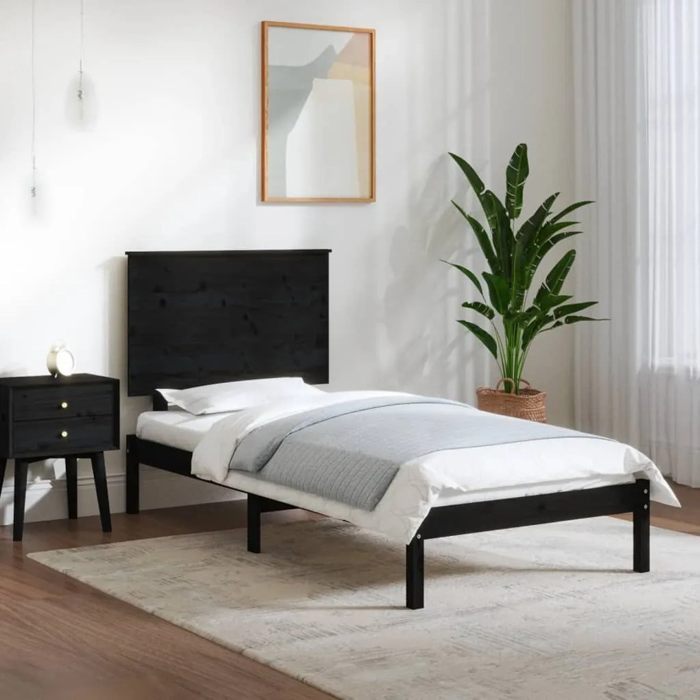 3104772 vidaXL Cadru de pat single, negru, 90x190 cm, lemn masiv