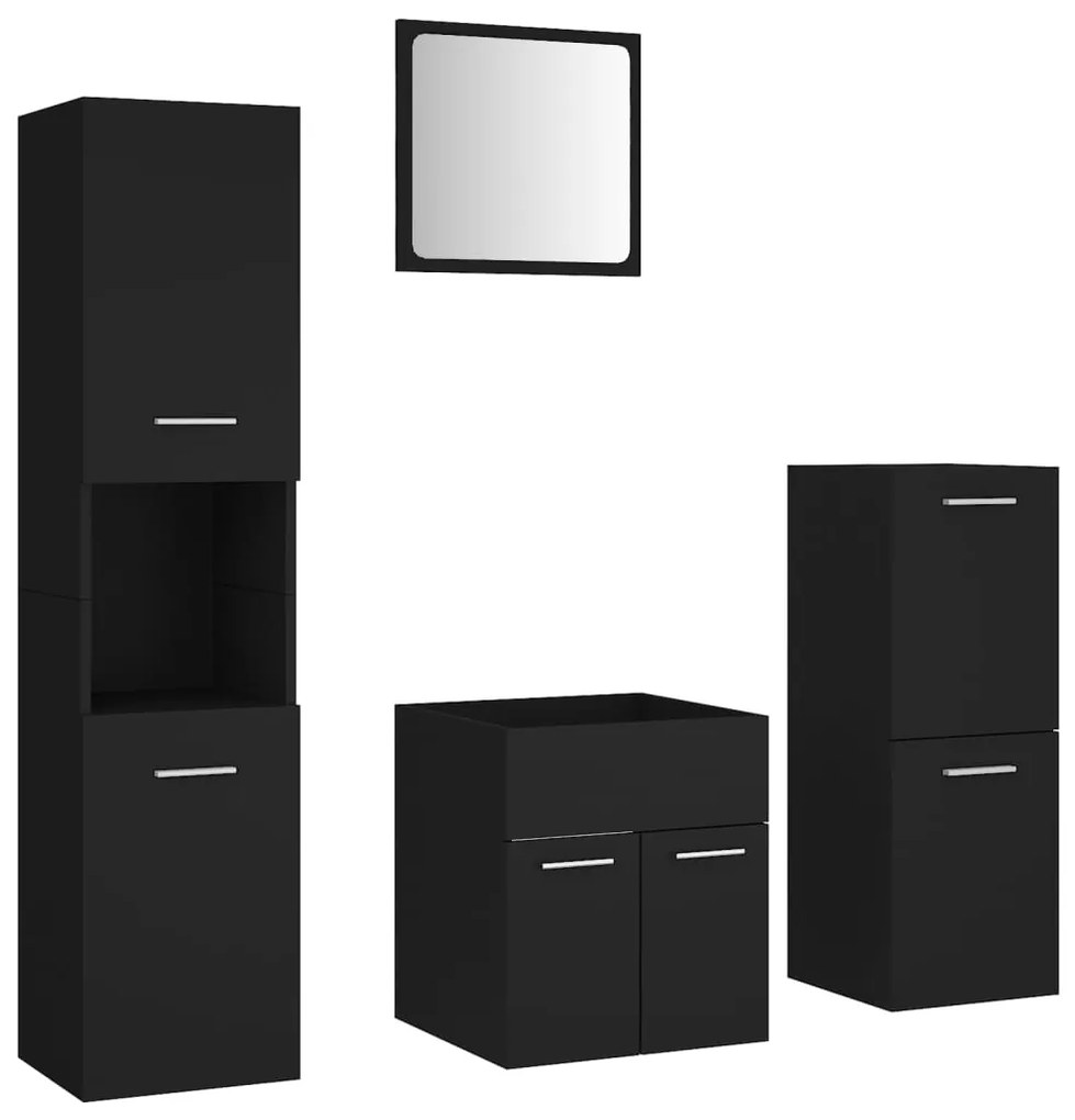 3070902 vidaXL Set mobilier de baie, negru, lemn prelucrat