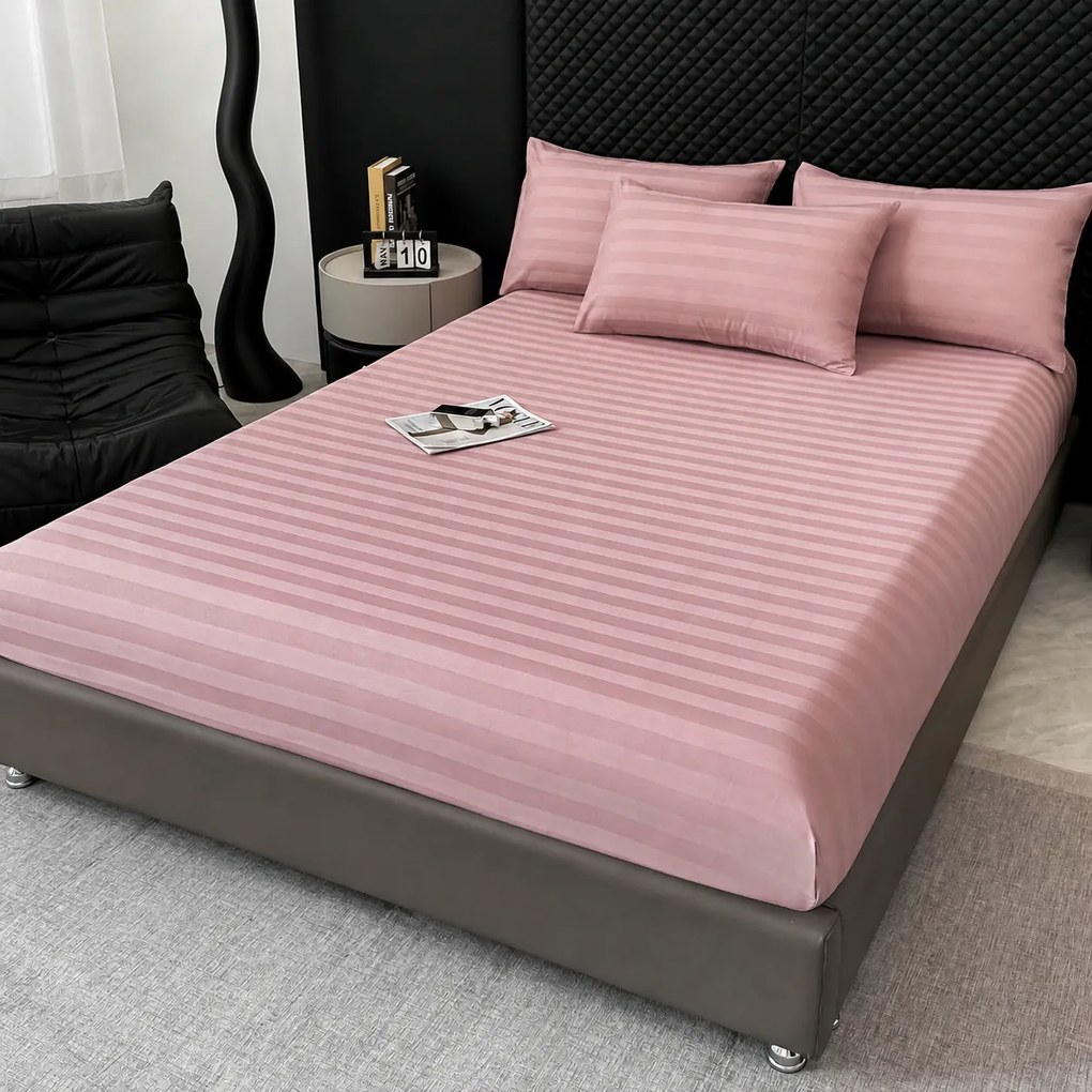 Lenjerie Premium Damasc, bumbac 100%, 6 piese, pat 2 persoane, roz
