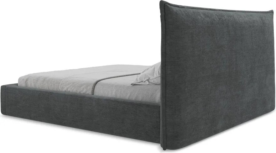Pat matrimonial gri închis tapițat cu spațiu de depozitare cu somieră 180x200 cm Esala – Makamii