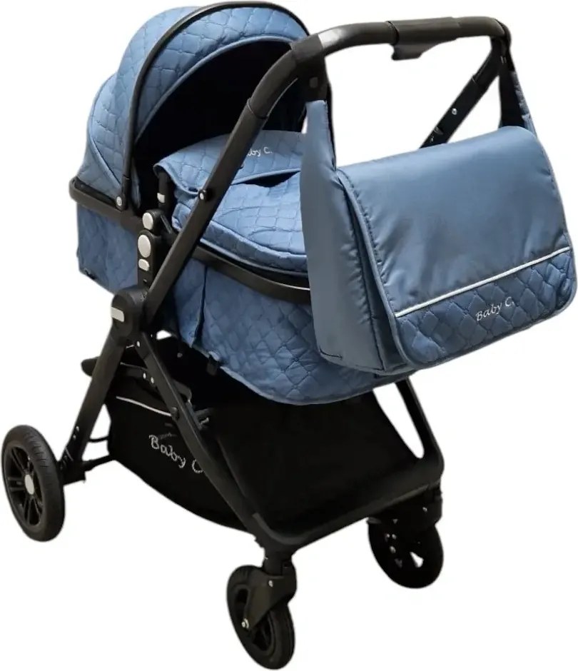 Carucior nou nascuti 2 in 1 Baby Care X2S, Maner reversibil, Cu geanta bebe, Amortizoare, Roti din cauciuc plin AVE, Spatar reglabil 3 trepte, Plasa