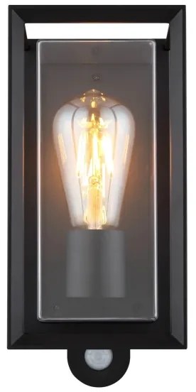 Aplică de exterior cu senzor Globo 31982SS LOGANA 1xE27/60W/230V IP44 negru